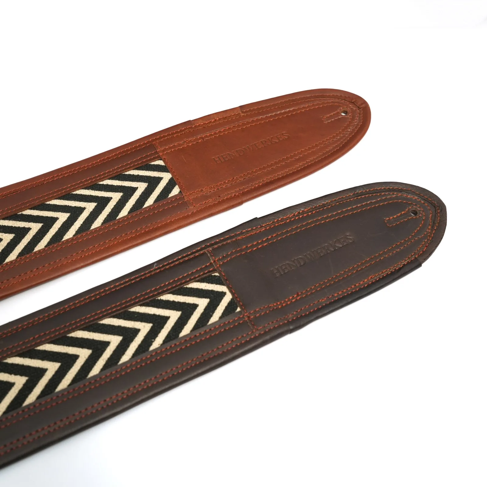 Chevron Weave Leather Guitar Strap — Light Brown